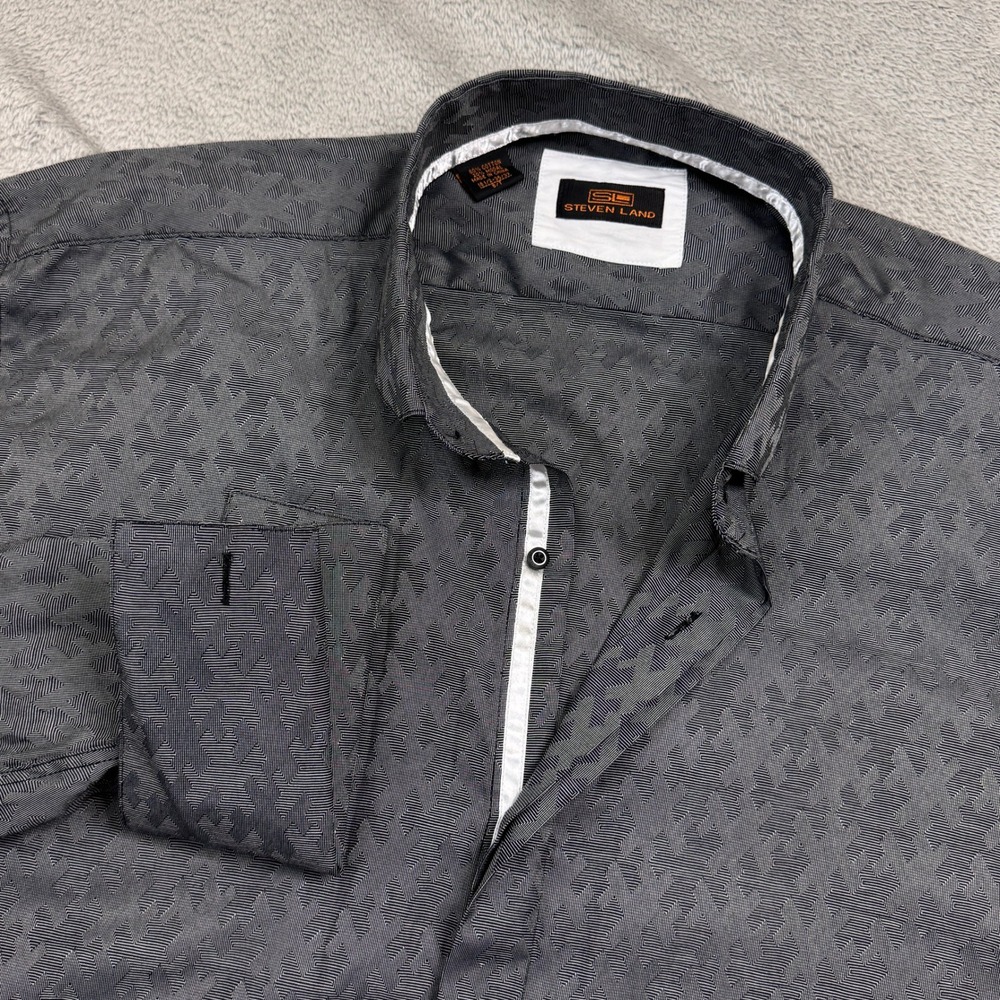Steven Land Men's French Cuff‎ Shirt Size 18.5 3XL Grey Long Sleeve Button Front